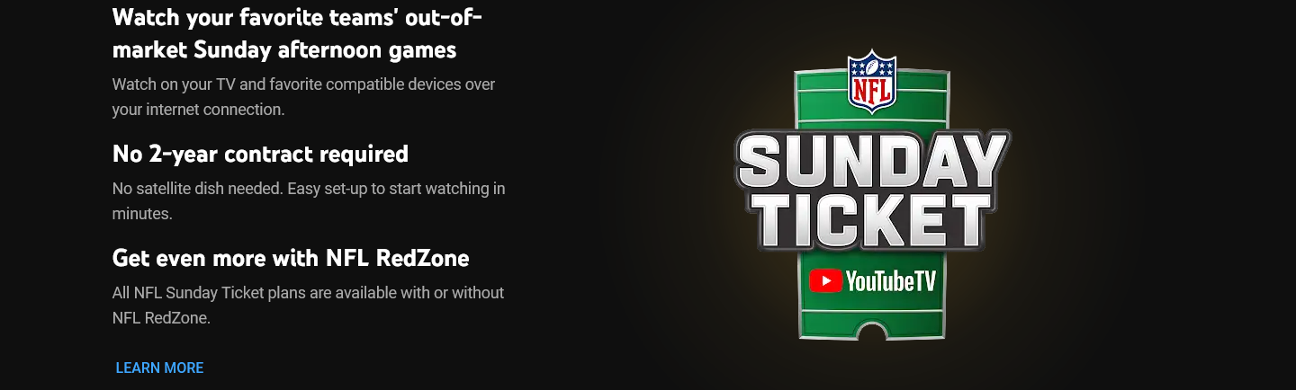 Get NFL Sunday Ticket on YouTube TV