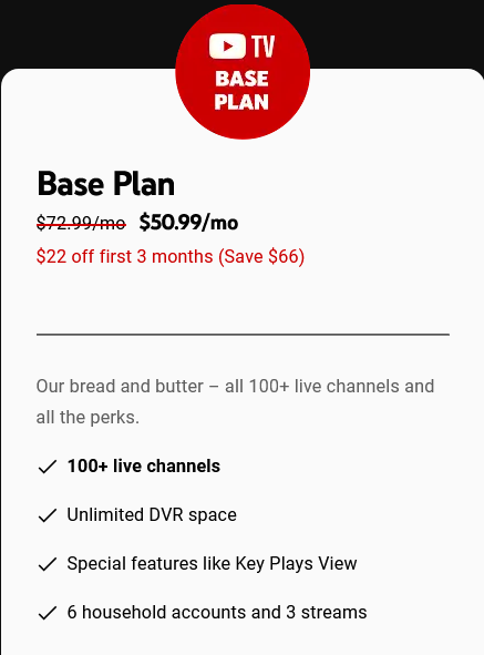 YouTube TV Base Plan